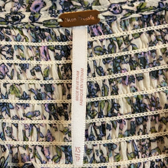 Free People Lela Blouse XS Floral Smocked Semi Sheer Cottagecore Boho Prairie - Picture 9 of 16